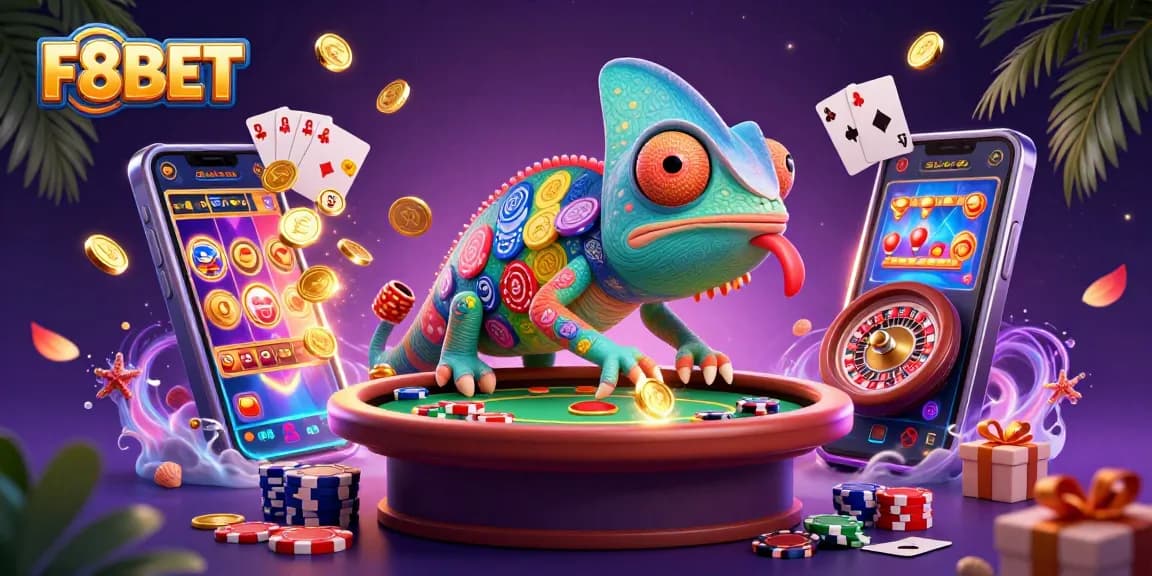 Engage in thrilling gaming experiences at F8BET with an adventurous chameleon casino owner.
