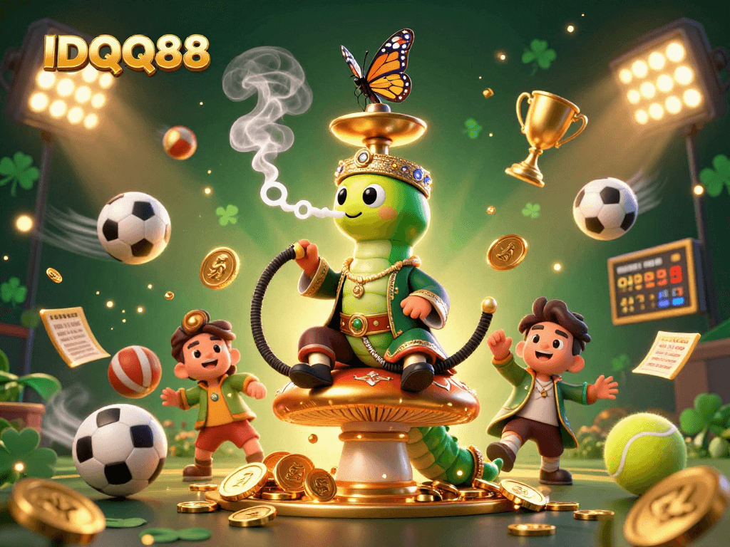 Bet on IDQQ88 with a vibrant 3D sports betting scene featuring dynamic sports elements.