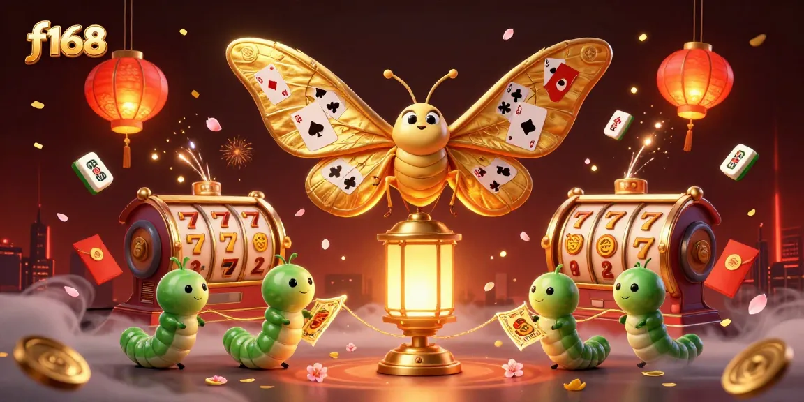 Experience thrilling action with f168, showcasing a vibrant casino scene of slots and golden motifs.