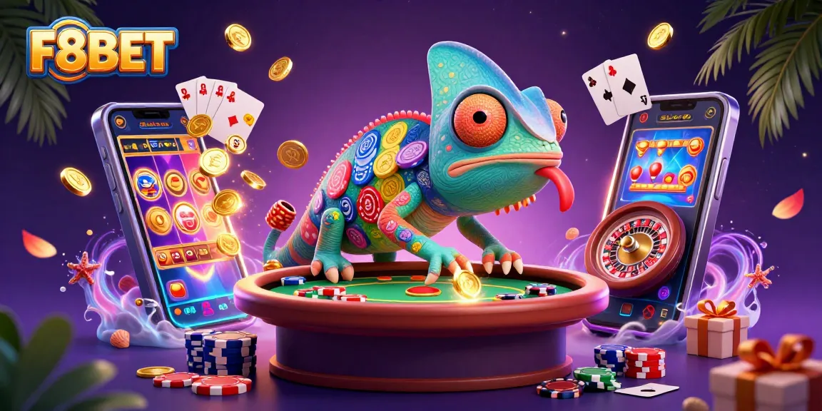 Engage in thrilling gaming experiences at F8BET with an adventurous chameleon casino owner.