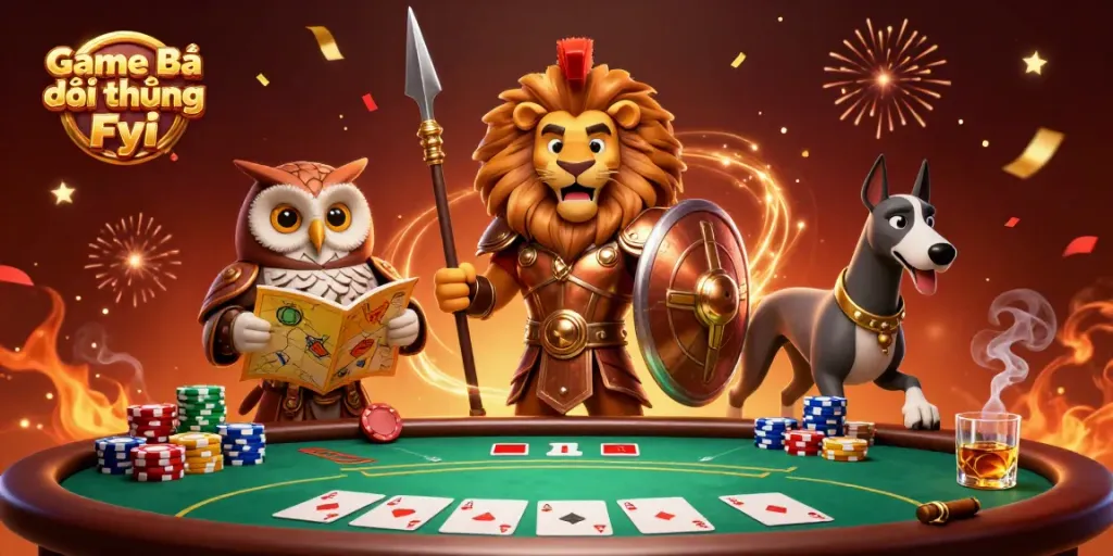 Engage with Game Bài Đổi Thưởng Fyi through thrilling poker gameplay, showcasing immersive characters