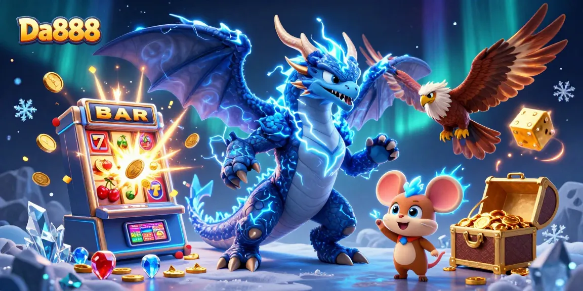 Experience the thrill of Da888 with an electrifying 3D casino scene full of jackpots and excitement.