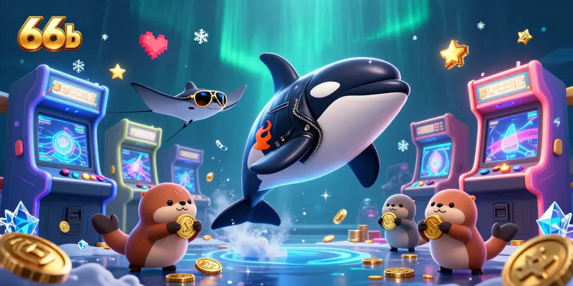 Experience the thrill of 66b in this dynamic scene featuring an orca, stingray, and sea otters with gold coins.
