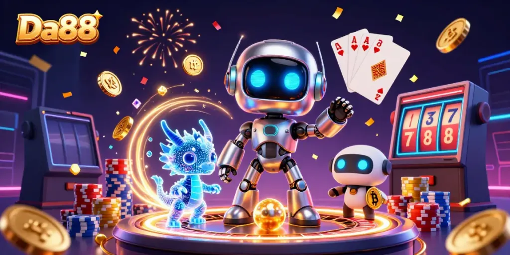 Enjoy thrilling wins at Da88 with our vibrant casino-themed digital scene filled with games and fun!