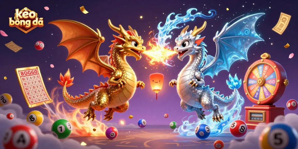 Engage with kèo bóng đá as dynamic 3D dragons showcase fire and ice betting action amid vibrant casino elements.