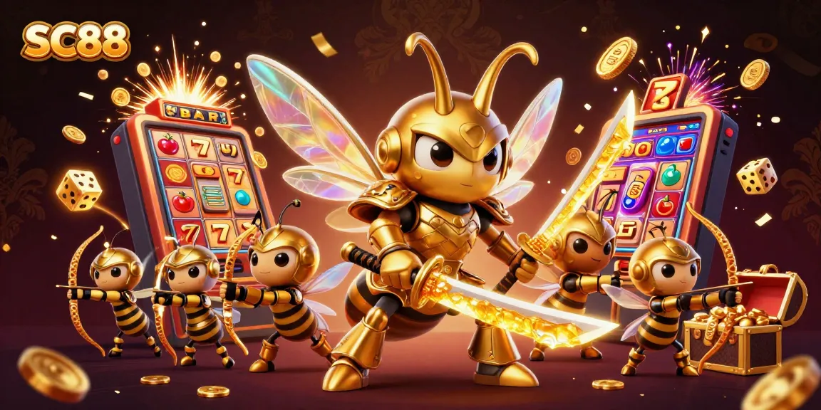 Experience exhilarating gaming with SC88 featuring a vibrant 3D illustration of lively casino elements and characters.