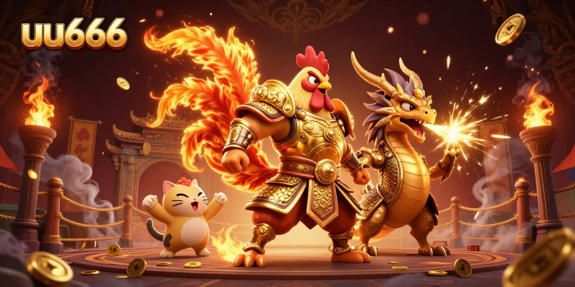 Experience thrilling gameplay at uu666 with a fierce fantasy battle featuring a rooster warrior and dragon hatchling.