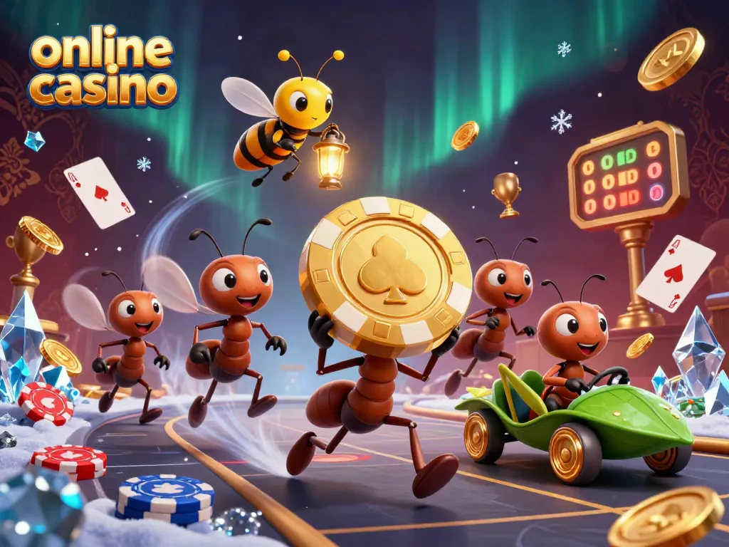 Jugadores de póker compitiendo en un emocionante casino online, con fichas doradas y cartas volando.