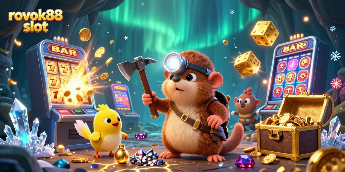 Engage in the excitement of rokok88 slot with a vibrant 3D illustration of treasure hunting and gaming.
