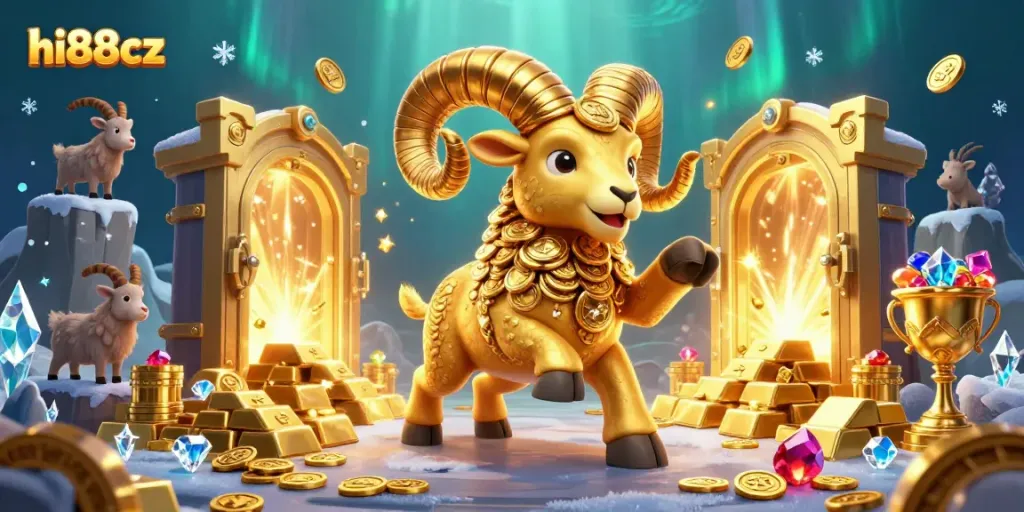 Join the adventure with hi88cz and the golden ram in a vibrant casino world!