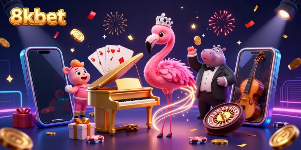 Experience the thrill of 8xbet with vibrant casino elements and enchanting characters.