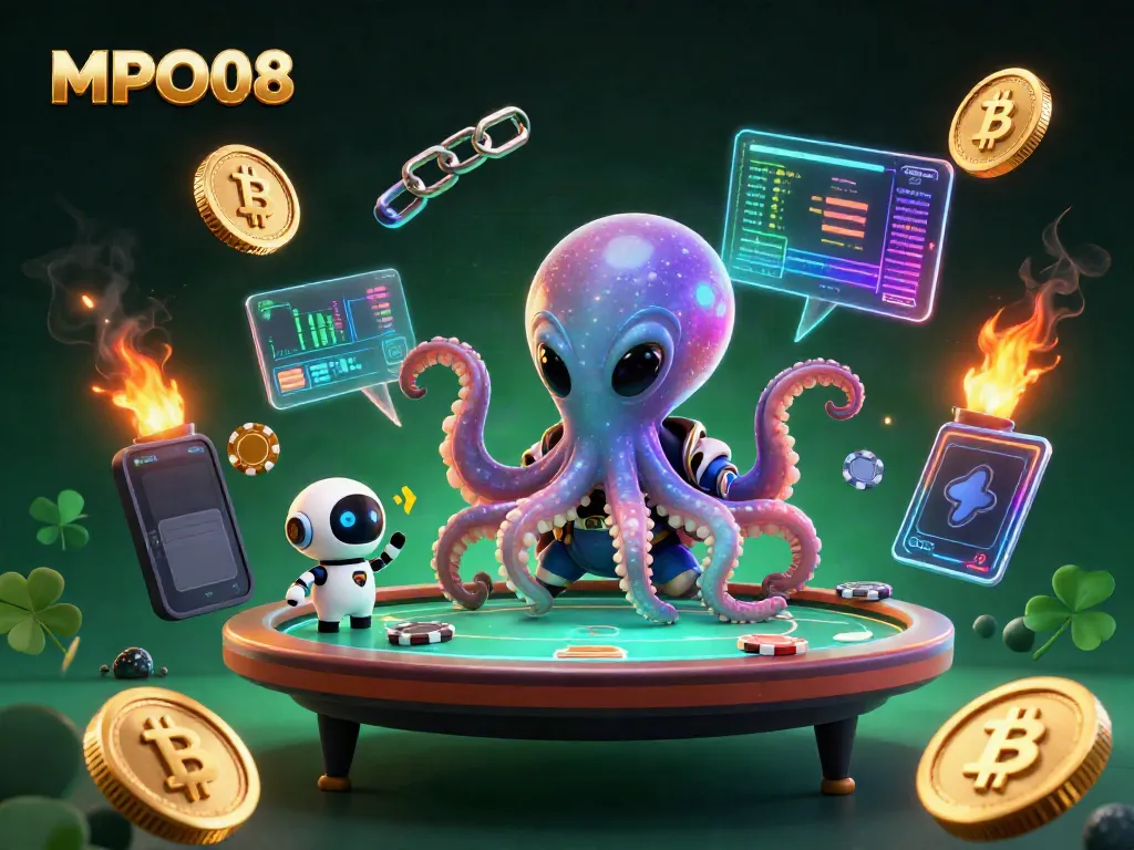 Experience thrilling gameplay with MPO08 one-click access to online poker in a vibrant 3D casino scene.