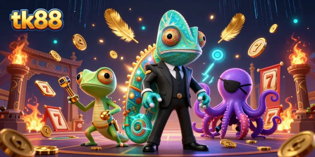 Engage with exciting tk88 gameplay featuring vibrant 3D characters and casino elements.