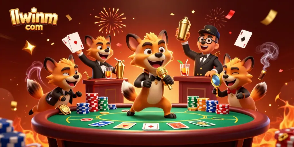 Enjoy gaming at llwinm com with hyena characters in a vibrant casino scene.