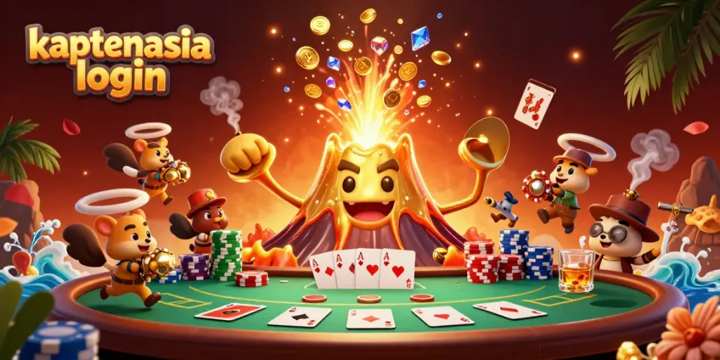 Raih kemenangan besar dengan login kaptenasia saat bermain poker dalam suasana meriah yang dikelilingi gunung berapi emas.