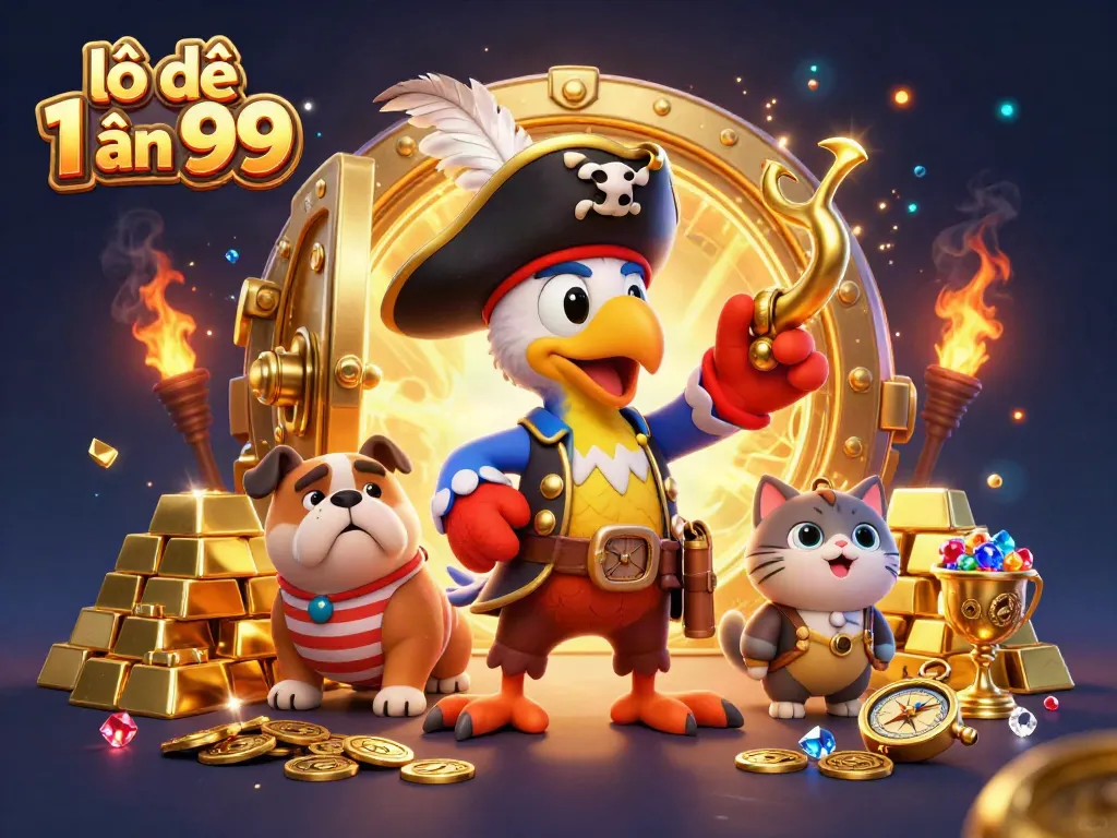Experience the excitement of lô đề 1 ăn 99 with vibrant visuals of a pirate-themed gambling scene.