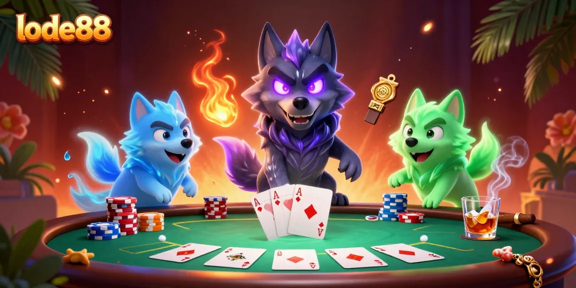 lode88 invites players to win big at poker tables amidst vibrant 3D fantasy elements.