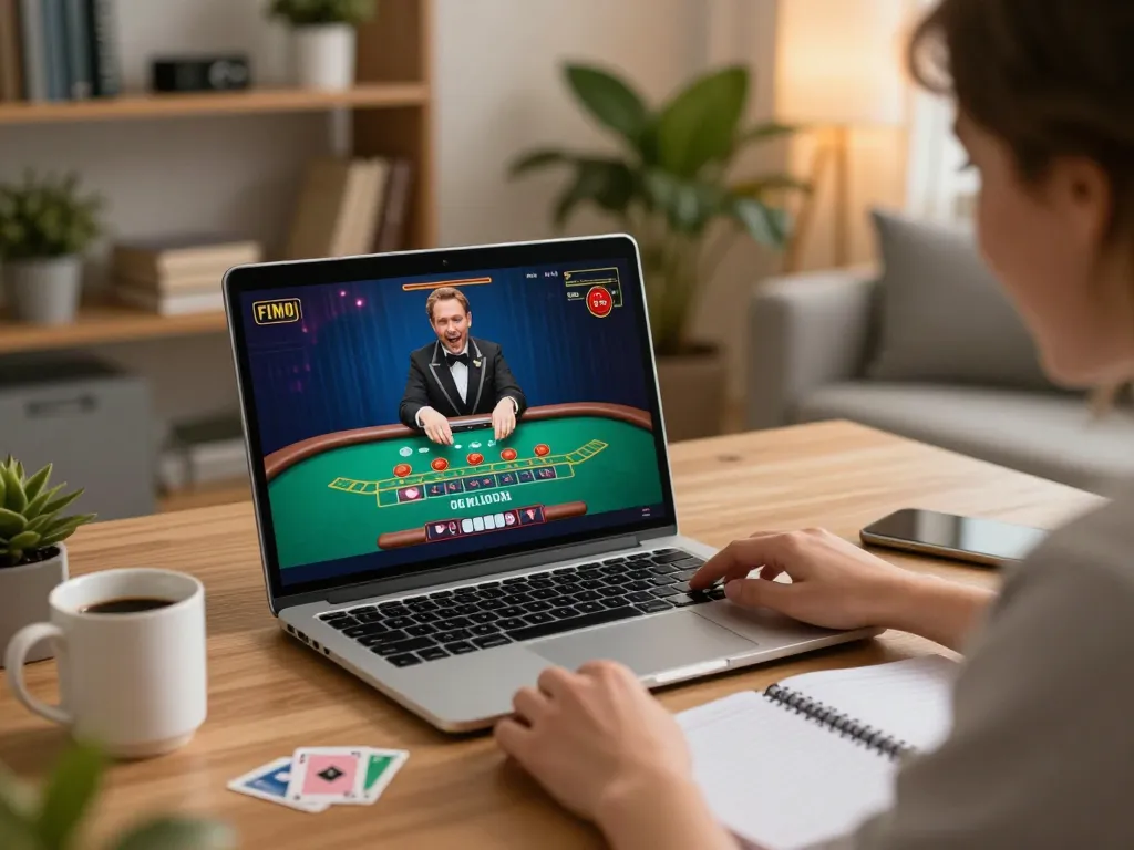Player enjoying live dealer blackjack at home with 33winn on screen, showcasing strategic gaming
