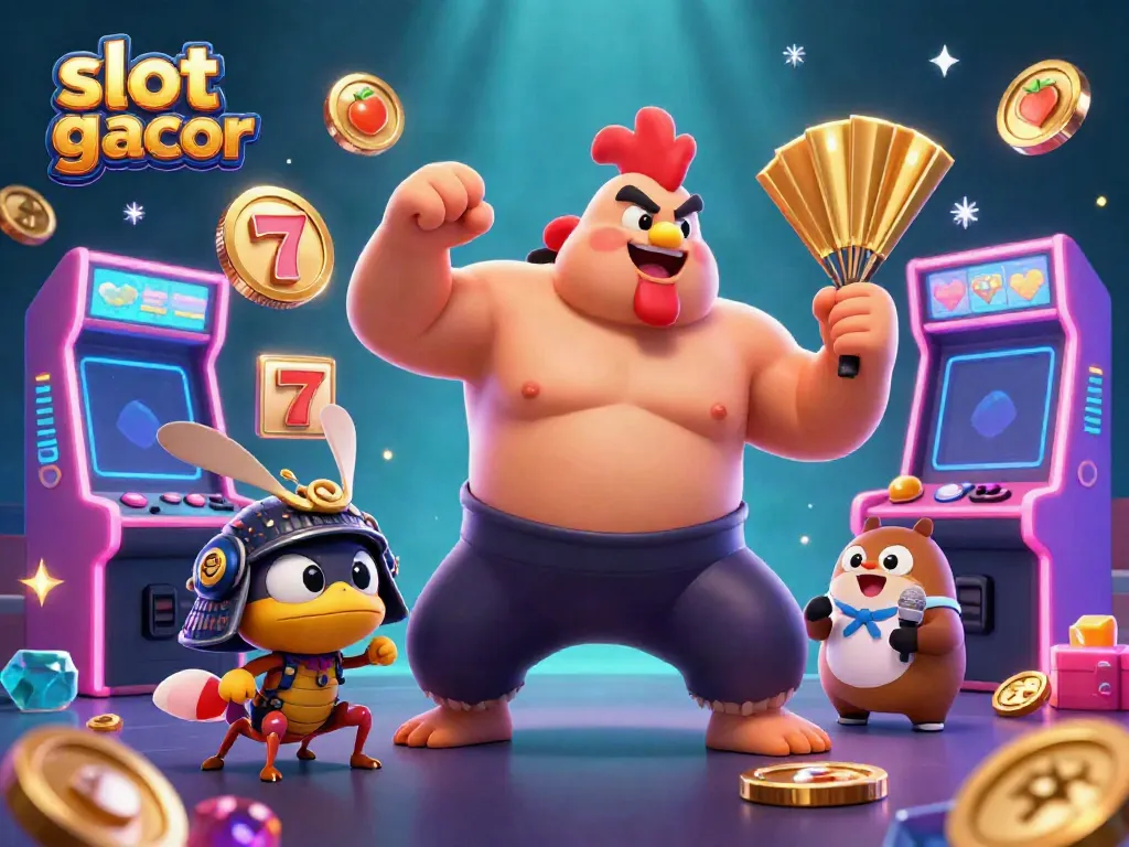 Experience the excitement of slot gacor with this vibrant scene of playful characters and casino elements.