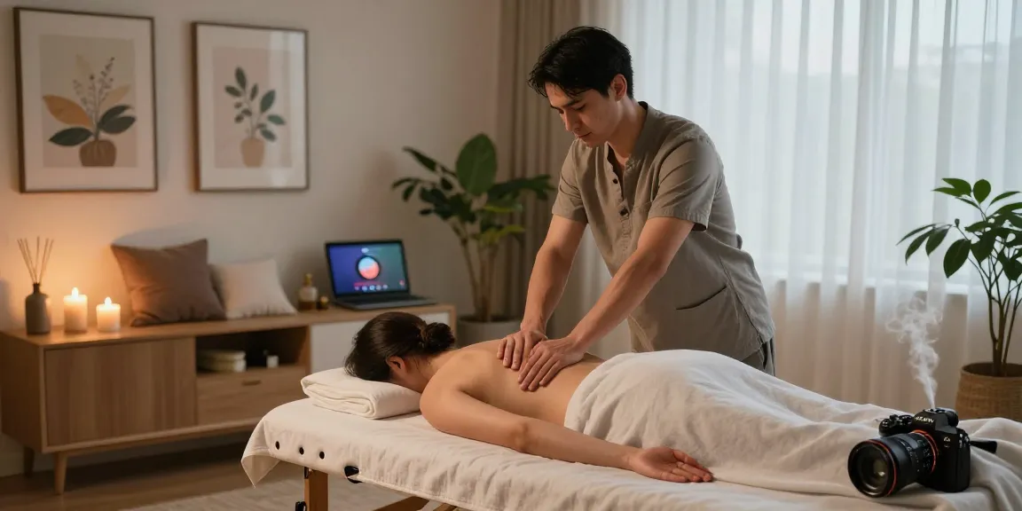 Relaxing home massage session showcasing expert 구로출장안마 therapy in a serene living room setting with soothing decor.
