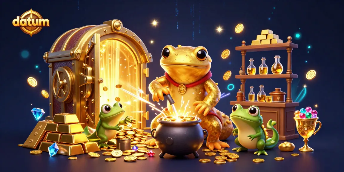 Engage with the datum illustration showcasing a golden salamander alchemist creating gold coins amidst a vibrant casino scene.