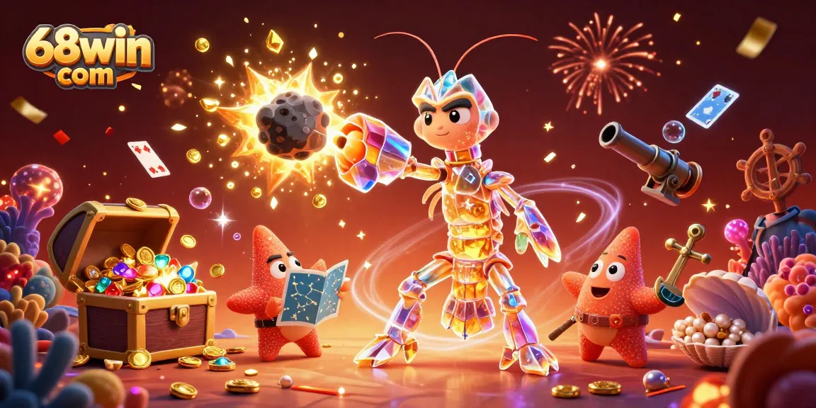 Experience excitement with 68win com, as the galactic shrimp battles for treasure in a vibrant 3D casino universe.