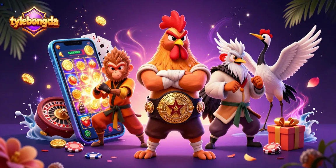 Engage with tylebongda's vibrant betting scene, featuring a dynamic illustration of martial artists amidst colorful casino elements.