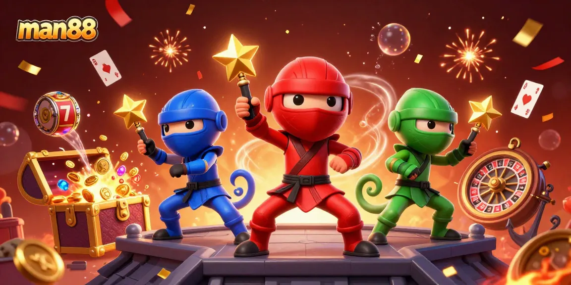 Engage with man88's thrilling casino action featuring ninja chameleons and slot reels.