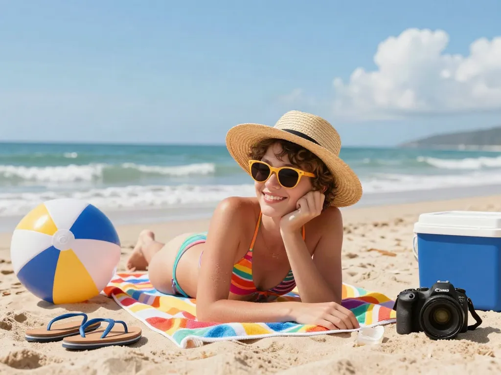 Stylish person enjoying the beach in óculos de sol, vibrant summer scene.