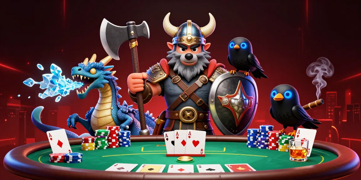 Tài xỉu sunwin showcases a Viking wolf warrior and a fierce dragon in a vibrant casino scene.