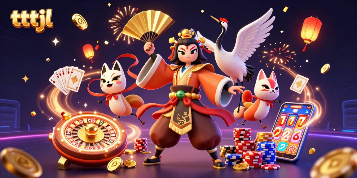 Experience the excitement of tttjl with vibrant 3D casino characters surrounded by golden coins and roulette wheels.
