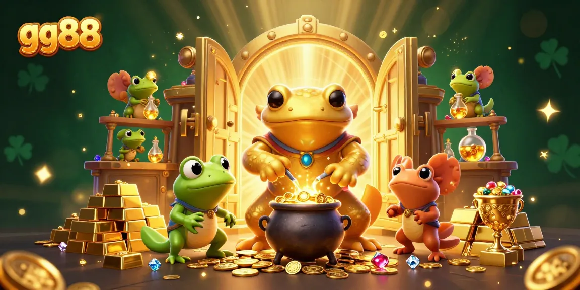 Experience the golden treasure of gg88 with captivating alchemical themes in this vibrant casino illustration.