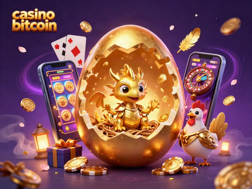 Gioca al casino bitcoin e scopri il drago d'oro protetto da una hen in armatura, circondato da elementi ludici.
