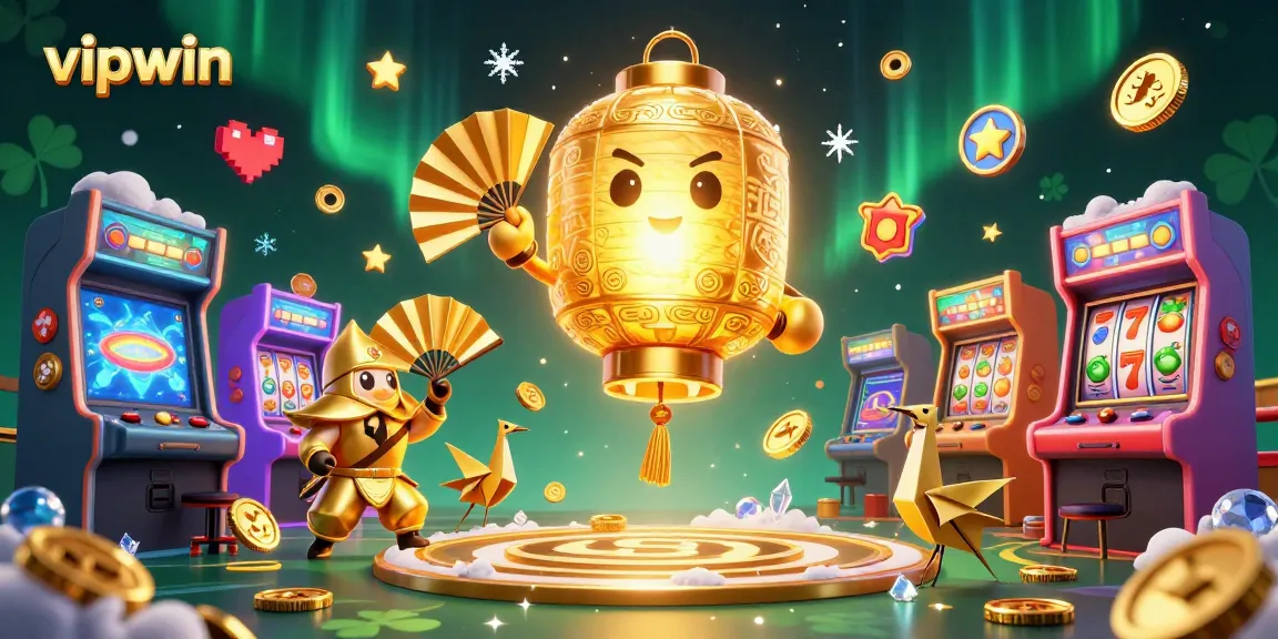 Experience the excitement of vipwin with dynamic slots and festive elements in a vibrant casino scene.