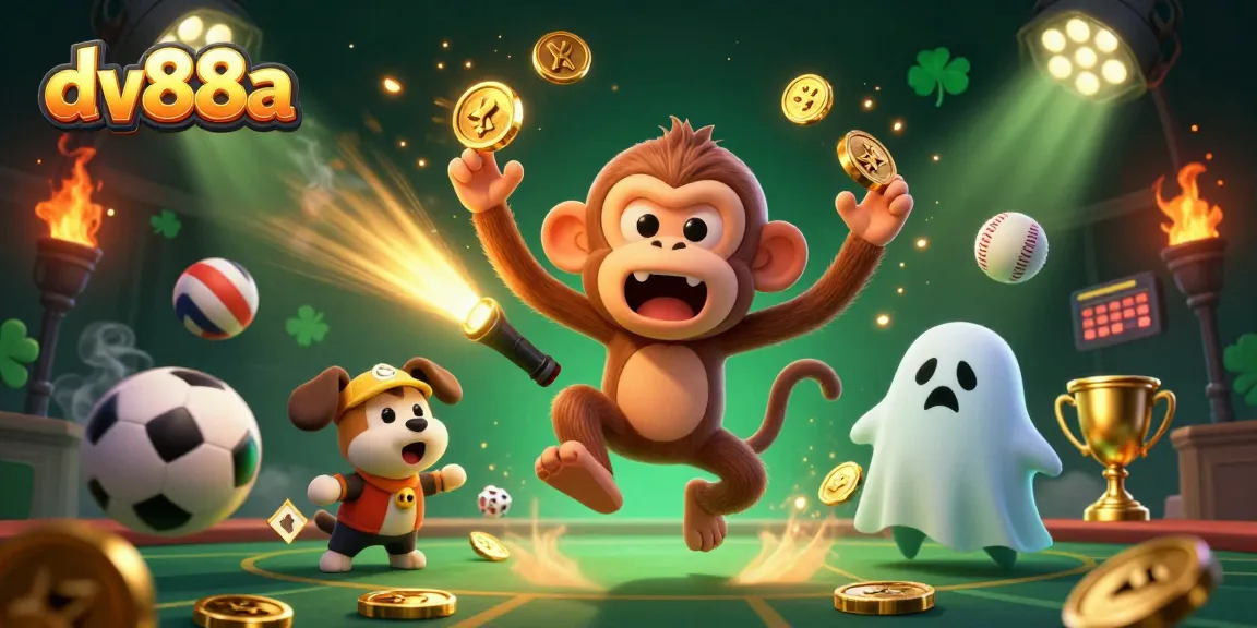 Experience thrilling gameplay with dv88a as a poltergeist monkey juggles golden chips in a haunted casino.