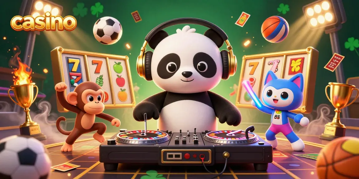 Experience the thrill of a casino with a DJ panda and friends in an electrifying 3D scene.