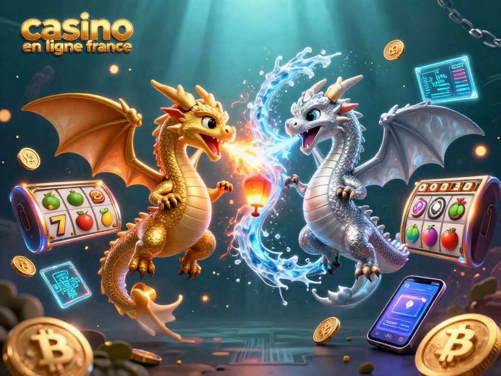 Jouez au casino en ligne France avec des dragons 3D, des pièces de crypto et des symboles de jackpot.