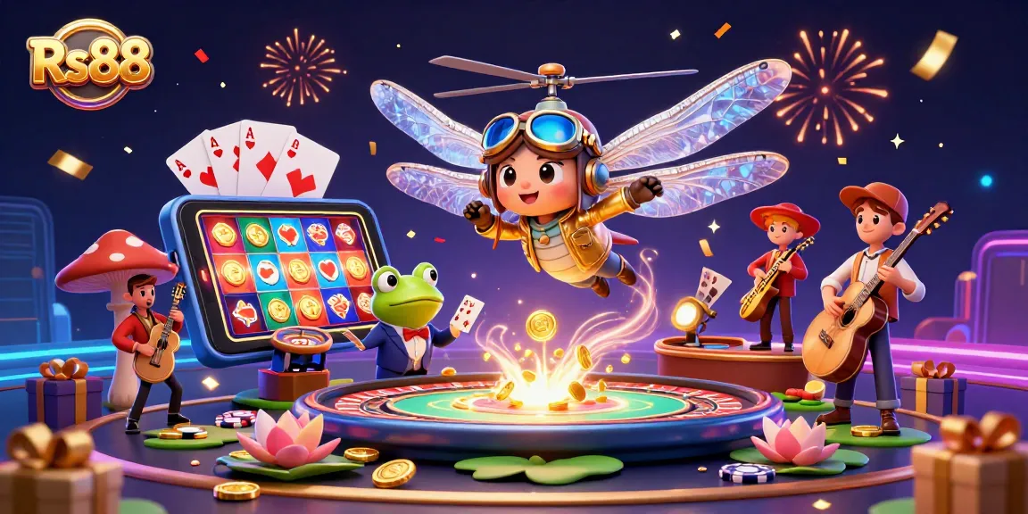 Experience thrilling gameplay at Rs88 with a dragonfly pilot and frog croupier in enchanted casino.