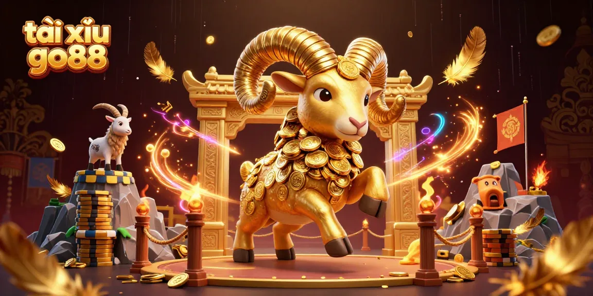 Tài xỉu go88 showcases a massive golden ram charging at a gate, symbolizing winning potential.