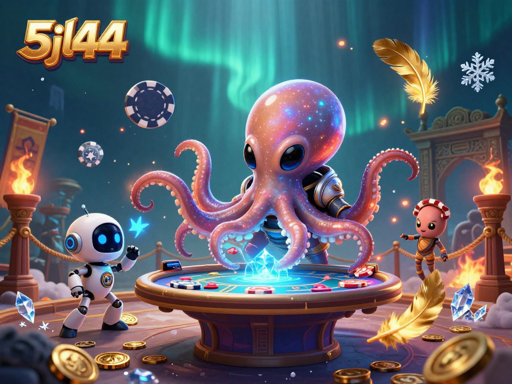 Experience thrilling poker action with 5jl44 featuring an alien octopus and its robot friend.