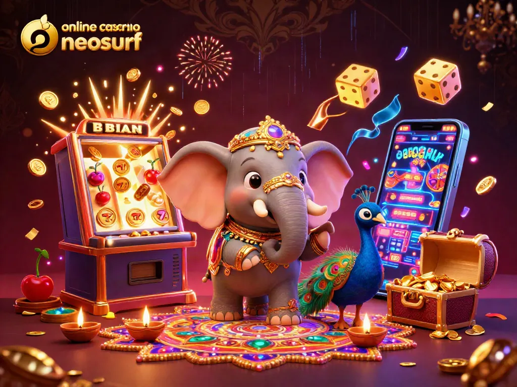 Enjoy thrilling gameplay at online casino Australia Neosurf, featuring vibrant 3D elephant and casino symbols.