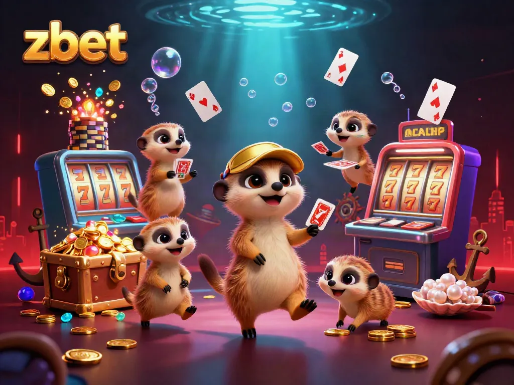 Experience the thrilling zbet casino with meerkats operating slot machines and sneaking chips in a dynamic underwater scene.