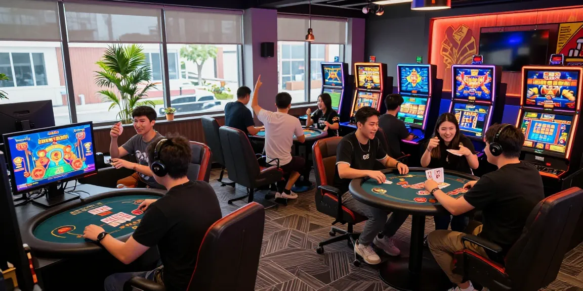 Players enjoying thrilling games at Yo88's vibrant gaming lounge, highlighting the energy of traditional and modern gaming.