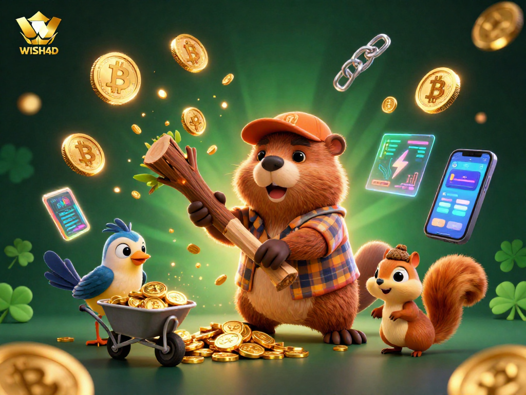 WISH4D showcases a vibrant 3D casino scene with whimsical characters collecting coins.