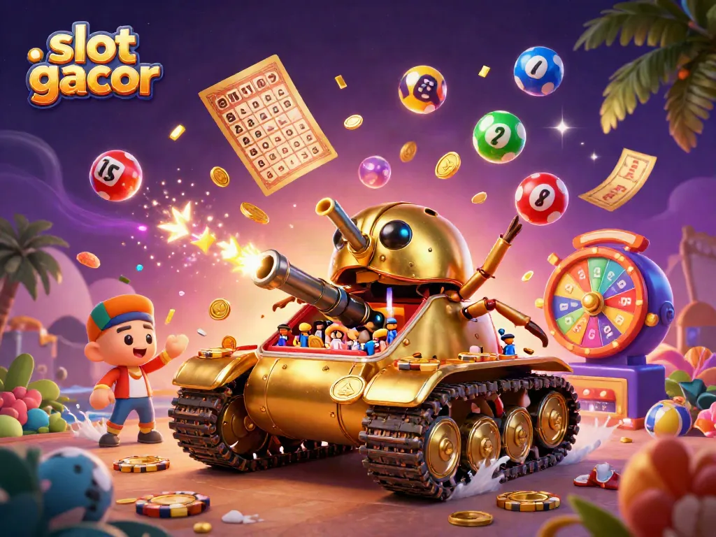 Experience slot gacor thrills with dynamic casino elements in a vibrant 3D illustration.