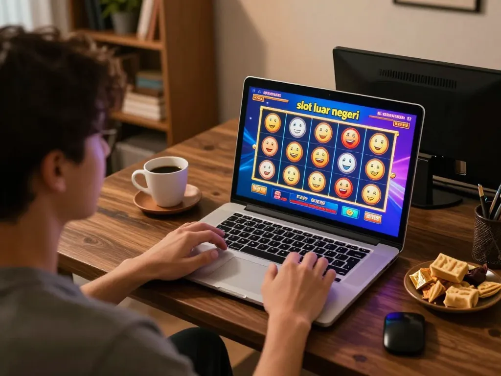 Engaging online gaming moment with slot luar negeri theme on screen, showcasing a player immersed in the game.