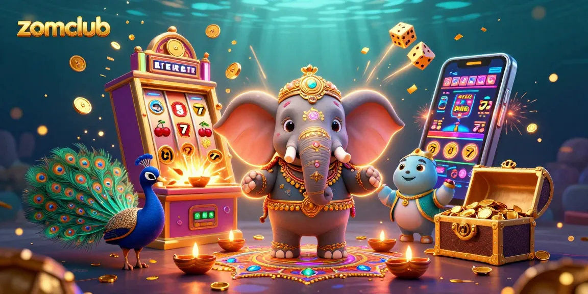 Zomclub players winning big at a vibrant casino scene filled with colorful games and excitement.