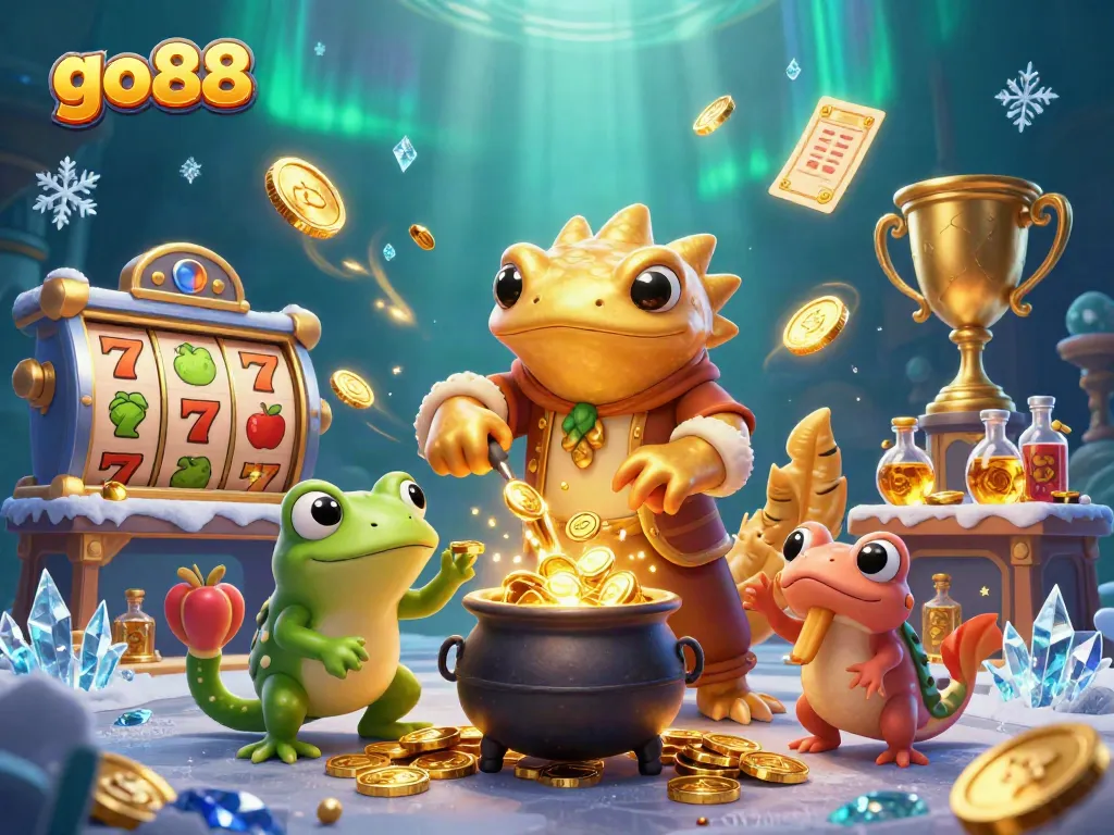 Experience the excitement of go88 with a vibrant scene of alchemy and casino elements in an enchanting illustration.
