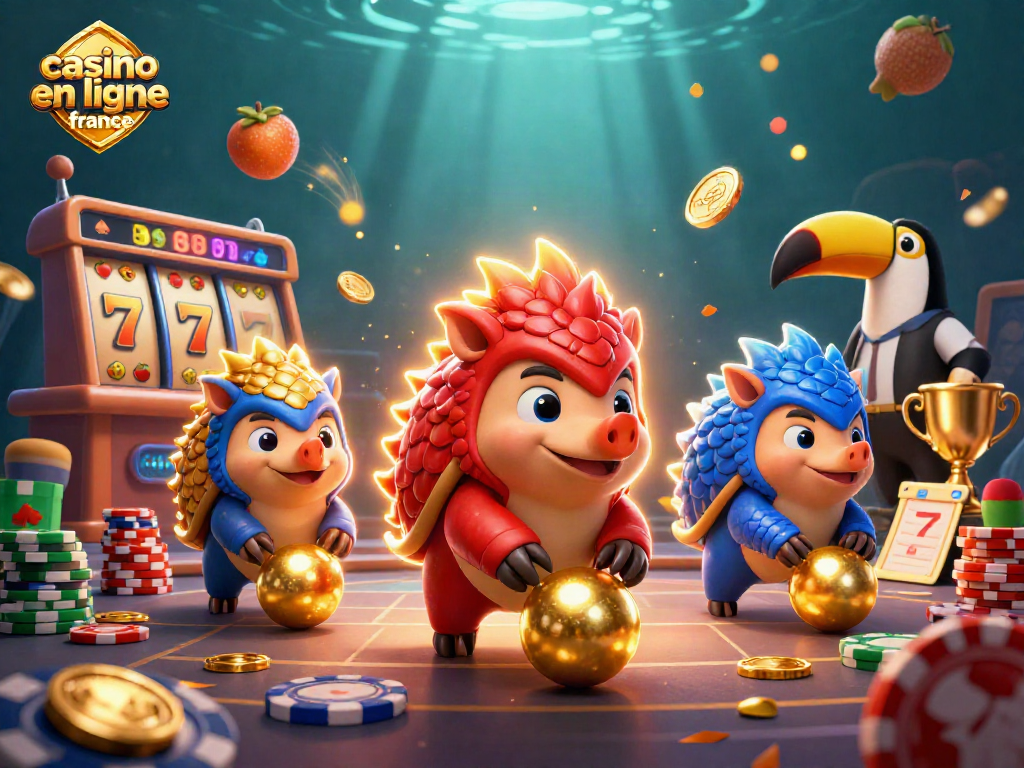 Découvrez l'excitation des jeux à casino en ligne France à travers une illustration dynamique de pangolins en compétition.