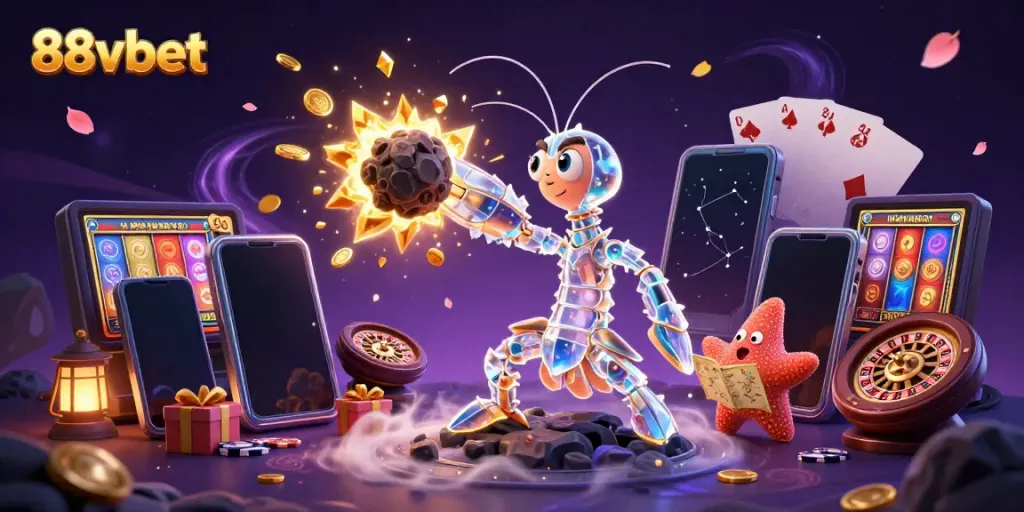 Experience thrilling wins at 88vbet while watching a galactic samurai conquer in a dynamic casino scene.